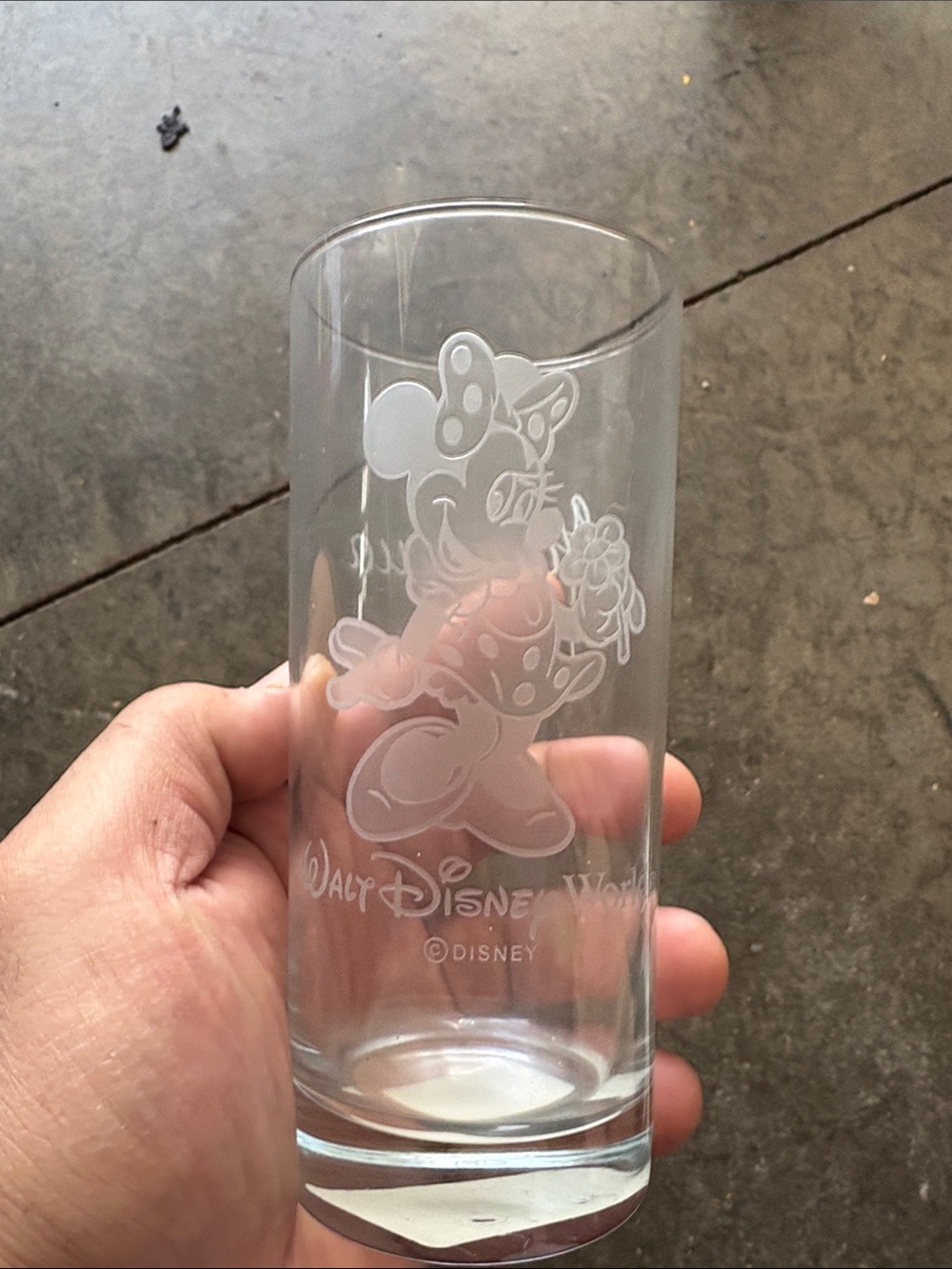 Disney Clear Etched Minnie Mouse Glass with White Design